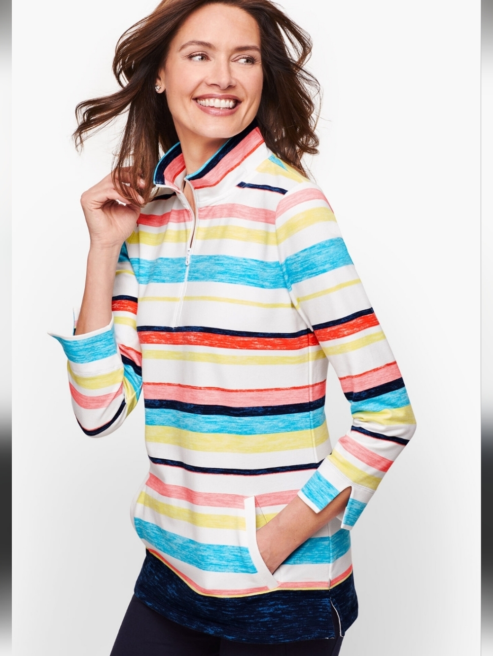 Talbots Multicolor Stripe Half Zip Pullover